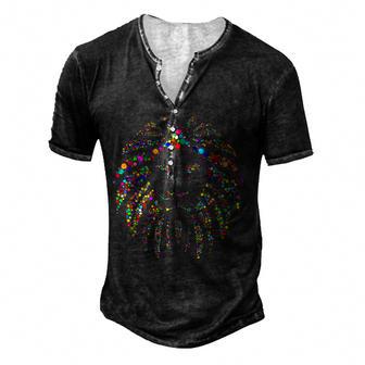 Colorful Polka Dot Lion International Dot Day Men's Henley Button-Down 3D Print T-shirt - Thegiftio UK