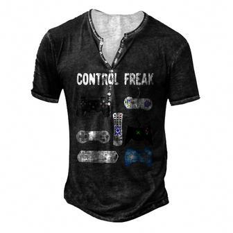 Control Freak Funny Humor Novelty For Video Gamers Players Men's Henley Button-Down 3D Print T-shirt - Thegiftio UK