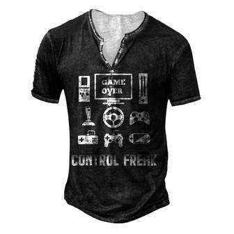 Control Freak Video Game Player Gaming Gamer Pc Console Geek V3 Men's Henley Button-Down 3D Print T-shirt - Thegiftio UK