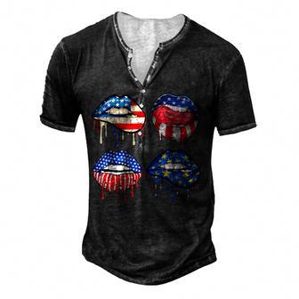 Cool Lips Bite Sexy Us American Flag Patriotic 4Th Of July Men's Henley Button-Down 3D Print T-shirt - Thegiftio UK