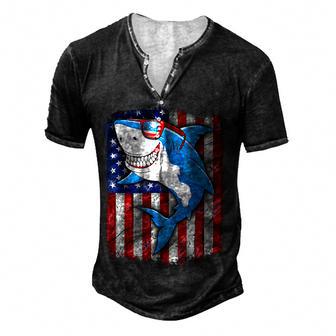 Cool Shark American Usa Flag Patriotic Funny 4Th Of July Men's Henley Button-Down 3D Print T-shirt - Thegiftio UK