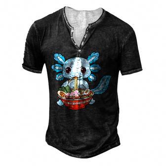 Cute Axolotl Ramen Noodles Anime Kawaii Kids Boys N Girl Men's Henley Button-Down 3D Print T-shirt - Thegiftio UK