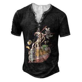 Cute Bunny Rabbit Ramen Noodle Soup Anime Kawaii Aesthetic Men's Henley Button-Down 3D Print T-shirt - Thegiftio UK