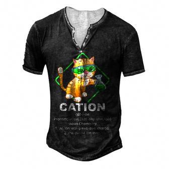 Cute Cat Chemistry Chemist Experiment Laboratory Cation Men's Henley Button-Down 3D Print T-shirt - Thegiftio UK