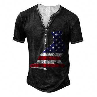 Cute Cat With American Flag 4Th Of July Men's Henley Button-Down 3D Print T-shirt - Thegiftio UK