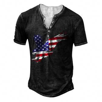 Cute Eagle With American Flag 4Th Of July Men's Henley Button-Down 3D Print T-shirt - Thegiftio UK