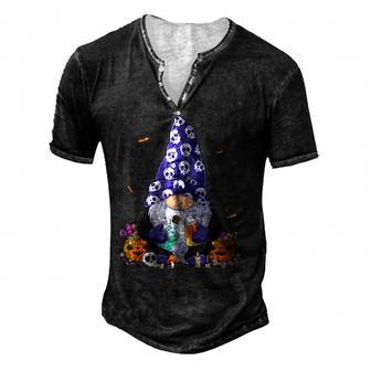 Cute Gnomes Happy Halloween Fall Candy Corn Pumpkin Men Kid V2 Men's Henley Button-Down 3D Print T-shirt - Thegiftio UK
