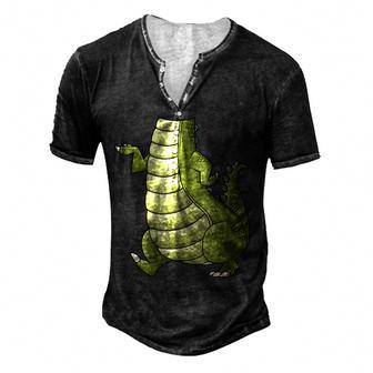 Cute Halloween Costume Crocodile Body Funny Halloween Spooky Men's Henley Button-Down 3D Print T-shirt - Thegiftio UK