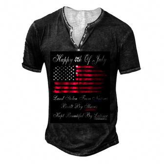 Cute Happy 4Th Of July Black American Flag Funny Made In Usa Men's Henley Button-Down 3D Print T-shirt - Thegiftio UK