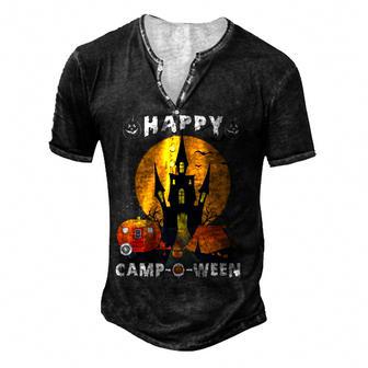 Cute Happy Camp-O-Ween Funny Halloween Camping Lover Camper Men's Henley Button-Down 3D Print T-shirt - Thegiftio UK