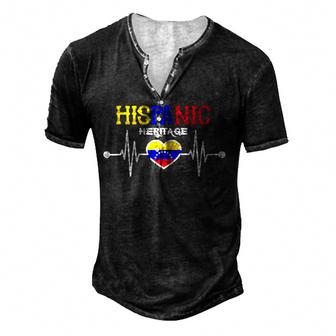 Cute Hispanic Heritage Venezuela Flag Heart Proud Venezuelan Men's Henley Button-Down 3D Print T-shirt - Thegiftio UK