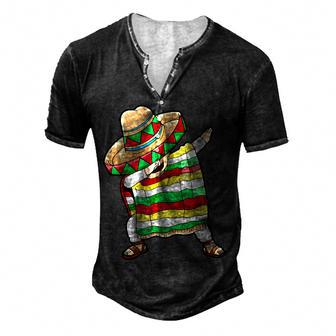 Dabbing Mexican Poncho Cinco De Mayo Boys Men Sombrero Dab Men's Henley Button-Down 3D Print T-shirt - Thegiftio UK