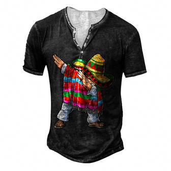 Dabbing Mexican Poncho Cinco De Mayo Boys Men Sombrero Dab V2 Men's Henley Button-Down 3D Print T-shirt - Thegiftio UK