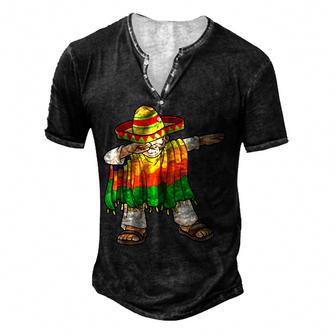 Dabbing Mexican Poncho Cinco De Mayo Men Sombrero Funny Dab Men's Henley Button-Down 3D Print T-shirt - Thegiftio UK