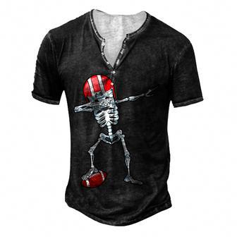 Dabbing Skeleton Football Player Boys Men Sports Halloween Men's Henley Button-Down 3D Print T-shirt - Thegiftio UK