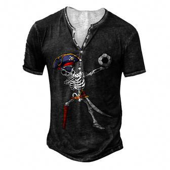 Dabbing Skeleton Pirate Soccer Skeleton Halloween Men Boys Men's Henley Button-Down 3D Print T-shirt - Thegiftio UK