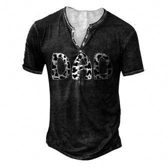 Dad Cow Print Black & White Loves Cows Fathers Farm V2 Men's Henley Button-Down 3D Print T-shirt - Thegiftio UK