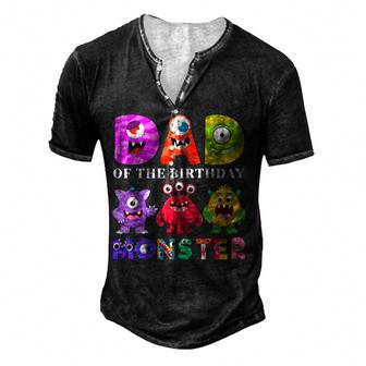 Dad Little Monster Kids 1St Birthday Party Family Monster Men's Henley Button-Down 3D Print T-shirt - Thegiftio UK