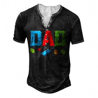 Dad Master Builder Building Bricks Blocks Family Set Parents Men's Henley Button-Down 3D Print T-shirt - Thegiftio UK