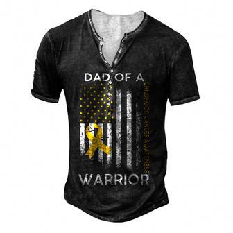 Dad Of A Warrior Childhood Cancer Awareness Flag Ribbon Men's Henley Button-Down 3D Print T-shirt - Thegiftio UK