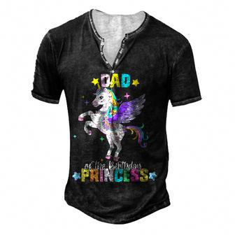 Dad Of The Birthday Girl Father Gifts Unicorn Birthday Men's Henley Button-Down 3D Print T-shirt - Thegiftio UK