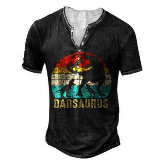 Dad Saurus T Rex Daddy Dinosaur 3 Three Kids Fathers Day Men's Henley Button-Down 3D Print T-shirt - Thegiftio UK