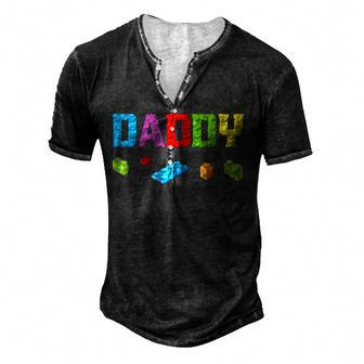 Daddy Master Builder Building Bricks Blocks Family Set Mens Men's Henley Button-Down 3D Print T-shirt - Thegiftio UK