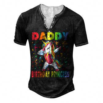 Daddy Of The Birthday Princess Girl Dabbing Unicorn Men's Henley Button-Down 3D Print T-shirt - Thegiftio UK