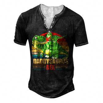 Daddysaurus Funny T Rex Dinosaur Dad Saurus Family Matching Men's Henley Button-Down 3D Print T-shirt - Thegiftio UK