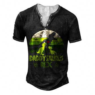 Daddysaurus Rex 2 Kids Sunset For Fathers Day Men's Henley Button-Down 3D Print T-shirt - Thegiftio UK