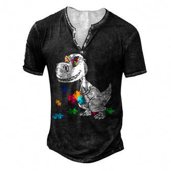 Dinosaur Puzzle Piece T Autism Awareness Boys Kids Men Men's Henley Button-Down 3D Print T-shirt - Thegiftio UK
