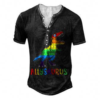 Dinosaur T Rex Lgbt Gay Pride Flag Allysaurus Ally Men Boys Men's Henley Button-Down 3D Print T-shirt - Thegiftio UK