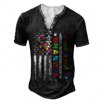 Distressed Autism Grandpa American Flag Family Matching Men's Henley Button-Down 3D Print T-shirt - Thegiftio UK