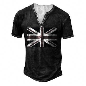 Distressed Black And White British Flag Great Britain Flag Men's Henley Button-Down 3D Print T-shirt - Thegiftio UK