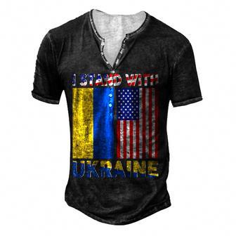 Distressed Retro Ukrainian American Flag Ukraine Usa Roots Men's Henley Button-Down 3D Print T-shirt - Thegiftio UK