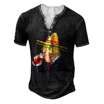 Donald Trump Drinking Michelada Cinco De Mayo Mexican Men's Henley Button-Down 3D Print T-shirt - Thegiftio UK
