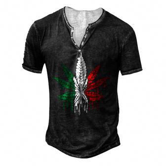 Dripping Mexican Color Weed Cinco De Mayo Weed Mexican Flag Men's Henley Button-Down 3D Print T-shirt - Thegiftio UK