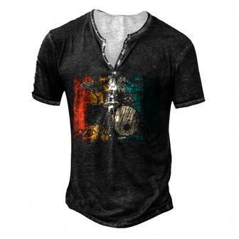 Drummer Retro Vintage Drum Set Drumset Drummers Men Drumming Men's Henley Button-Down 3D Print T-shirt - Thegiftio UK