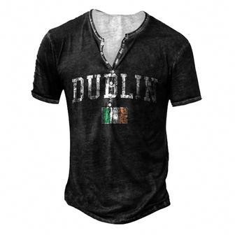 Dublin Ireland Vintage Sports Design Irish Flag Men's Henley Button-Down 3D Print T-shirt - Thegiftio UK