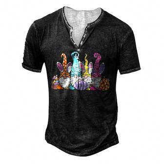 Easter Bunny Spring Gnome Easter Egg Hunting And Basket Gift Men's Henley Button-Down 3D Print T-shirt - Thegiftio UK