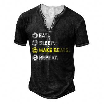 Eat Sleep Make Beats Beat Makers Music Producer Dj Mens Men's Henley T-Shirt - Seseable