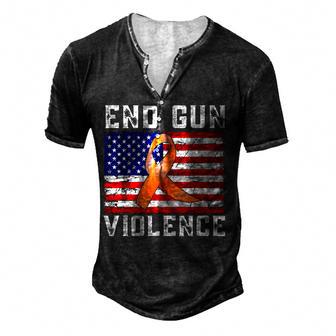 End Gun Violence Usa Flag Ribbon Anti Gun Awareness Day Men's Henley Button-Down 3D Print T-shirt - Thegiftio UK