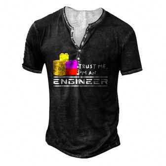 Engineer Kids Children Toy Big Building Blocks Build Builder Men's Henley Button-Down 3D Print T-shirt