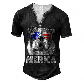 English Bulldog 4Th Of July Merica Men Usa Flag Men's Henley Button-Down 3D Print T-shirt - Thegiftio UK