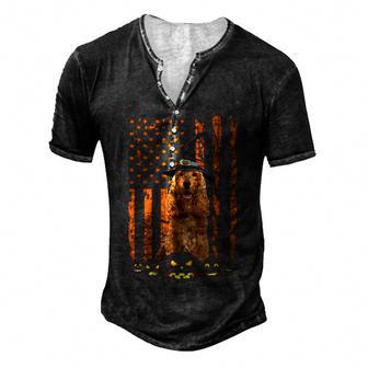 English Cocker Spaniel Dog Pumpkin American Flag Halloween Men's Henley Button-Down 3D Print T-shirt - Thegiftio UK