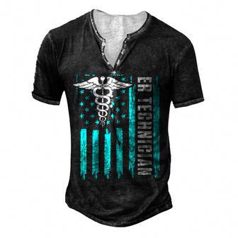 Er Technician Brain Emergency Room Tech With American Flag Men's Henley Button-Down 3D Print T-shirt - Thegiftio UK