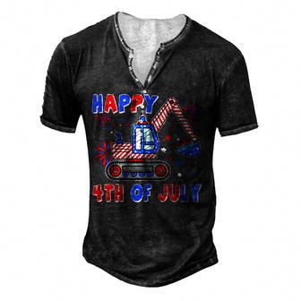 Excavator Usa Flag Patriotic 4Th Of July Boys Girls Toddler Men's Henley Button-Down 3D Print T-shirt - Thegiftio UK