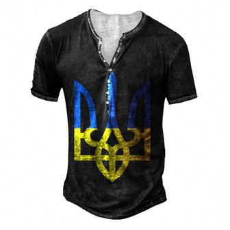 Faded Ukrainian Flag Distressed Flag Of Ukraine Men's Henley Button-Down 3D Print T-shirt - Thegiftio UK
