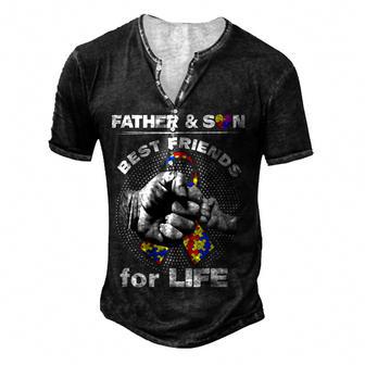 Father And Son Best Friends For Life Ribbon Autism Awareness Men's Henley Button-Down 3D Print T-shirt - Thegiftio UK