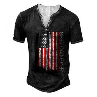 Fathers Day Best Dad Ever With Us American Flag Gift Men's Henley Button-Down 3D Print T-shirt - Thegiftio UK